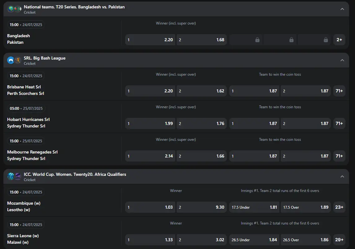 Bet on cricket with 1win